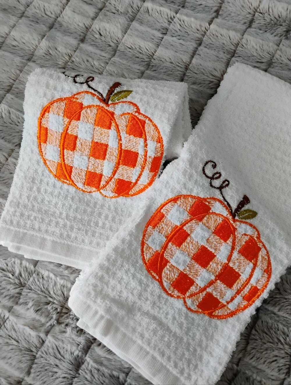 Embroidered Plaid Pumpkin Handtowel